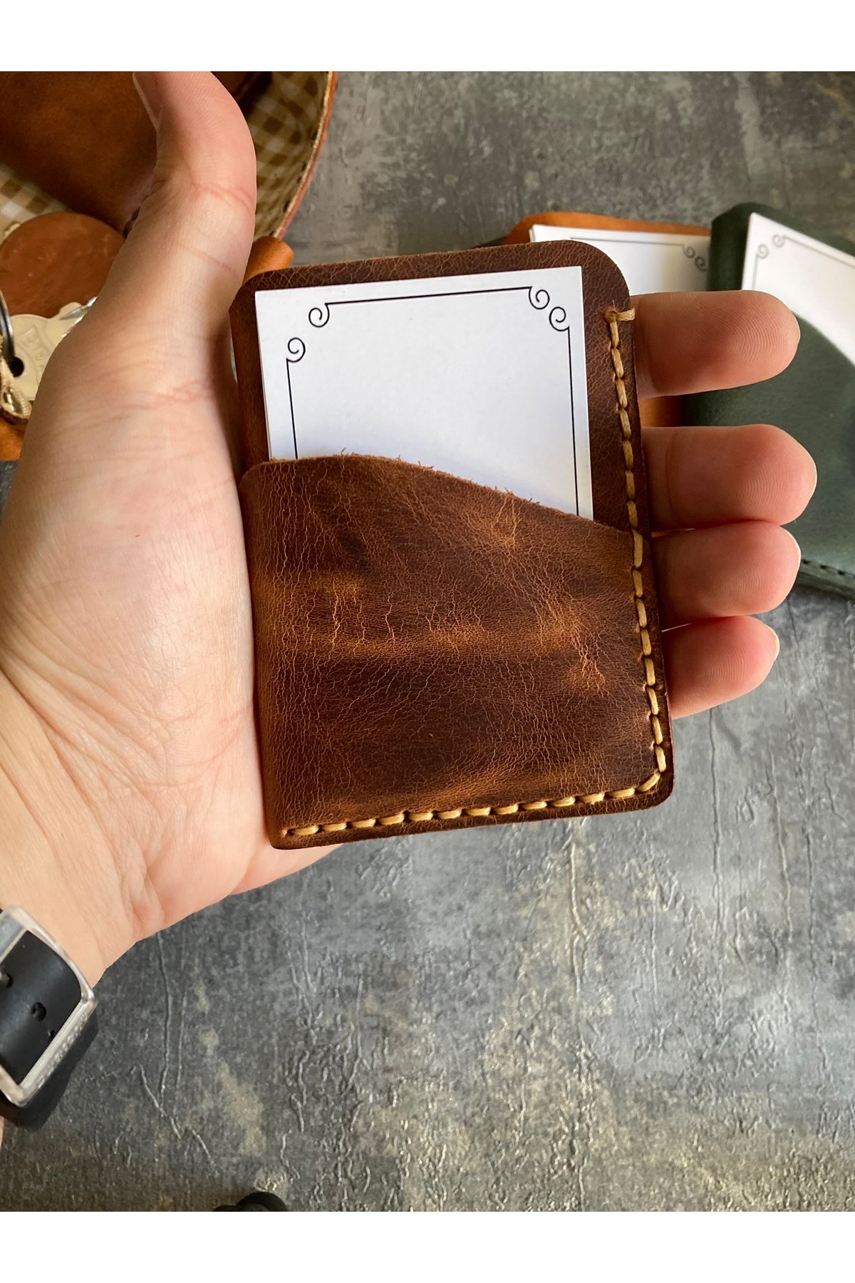 Genuine Leather Tiny Card Holder | Bretya Leather - Tan