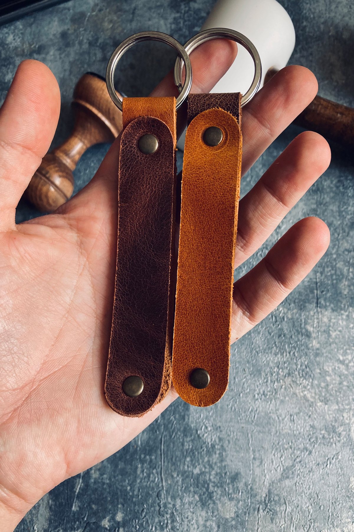 Set of 2 Genuine Leather Minimal Keychain Set | Bretya Leather