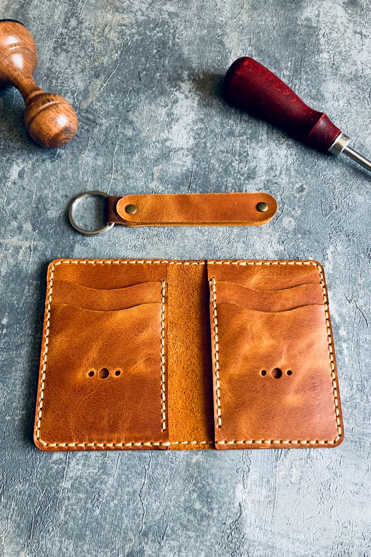 Genuine Leather Vertical Card Holder | Bretya Leather - Camel