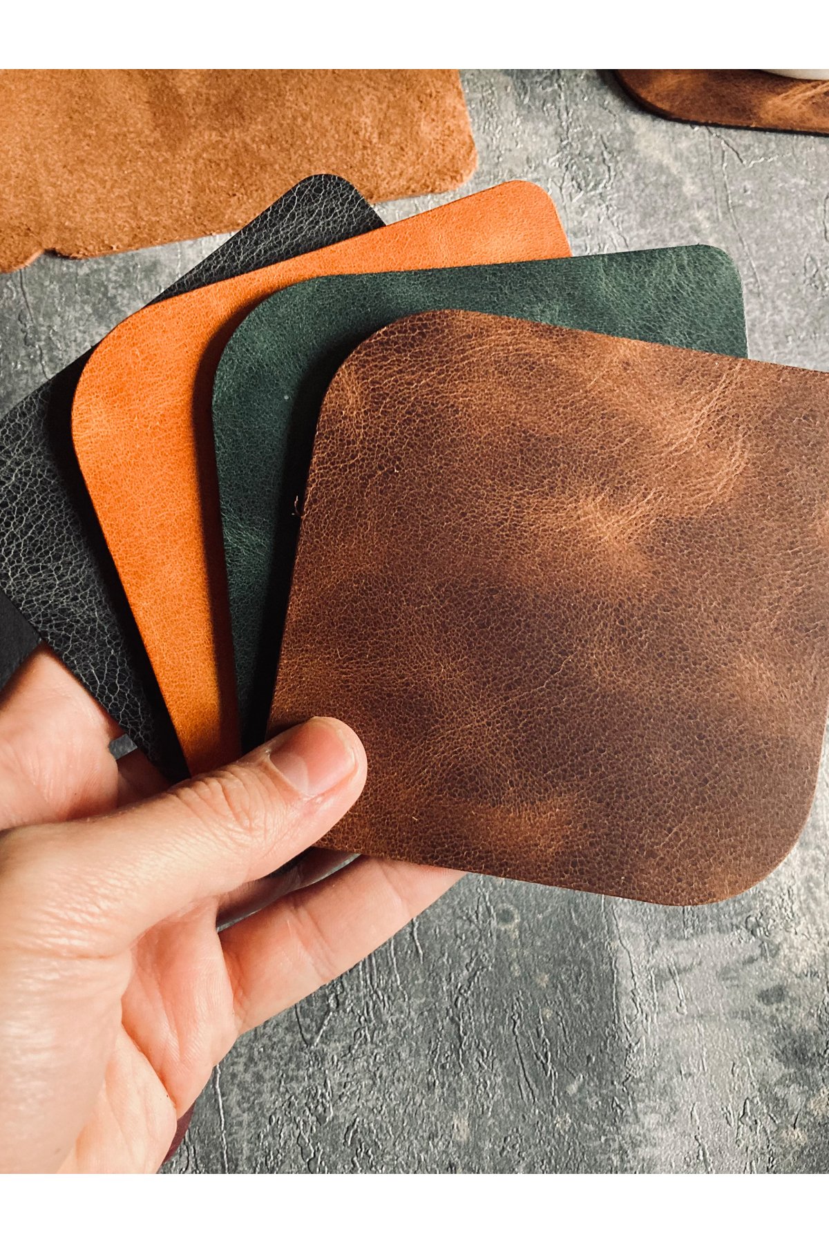 Set of 4 Genuine Leather Oval Coasters | Bretya Leather