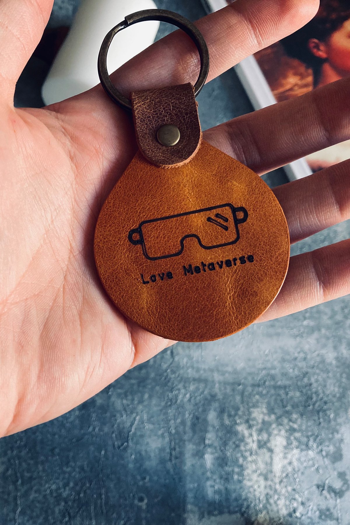 Genuine Leather Keychain - Love Metaverse Logo | Bretya Leather