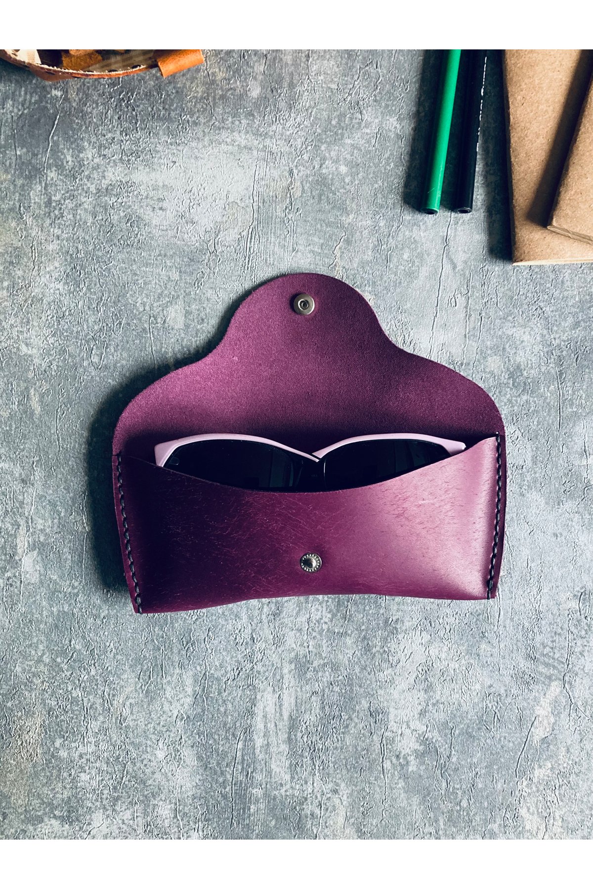 Set of 4 Eyeglasses Cases - Purple Leather | Bretya Leather