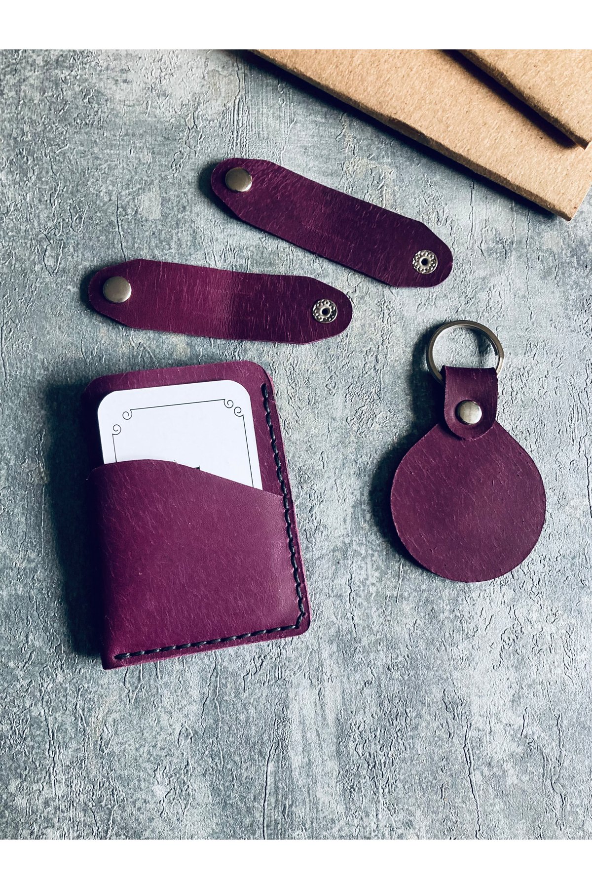 Set of 4 Palm Card Holders - Purple Leather | Bretya Leather