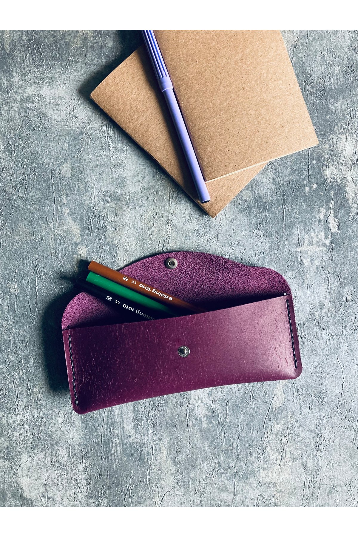 Set of 4 Pen Holder - Purple Leather | Bretya Leather