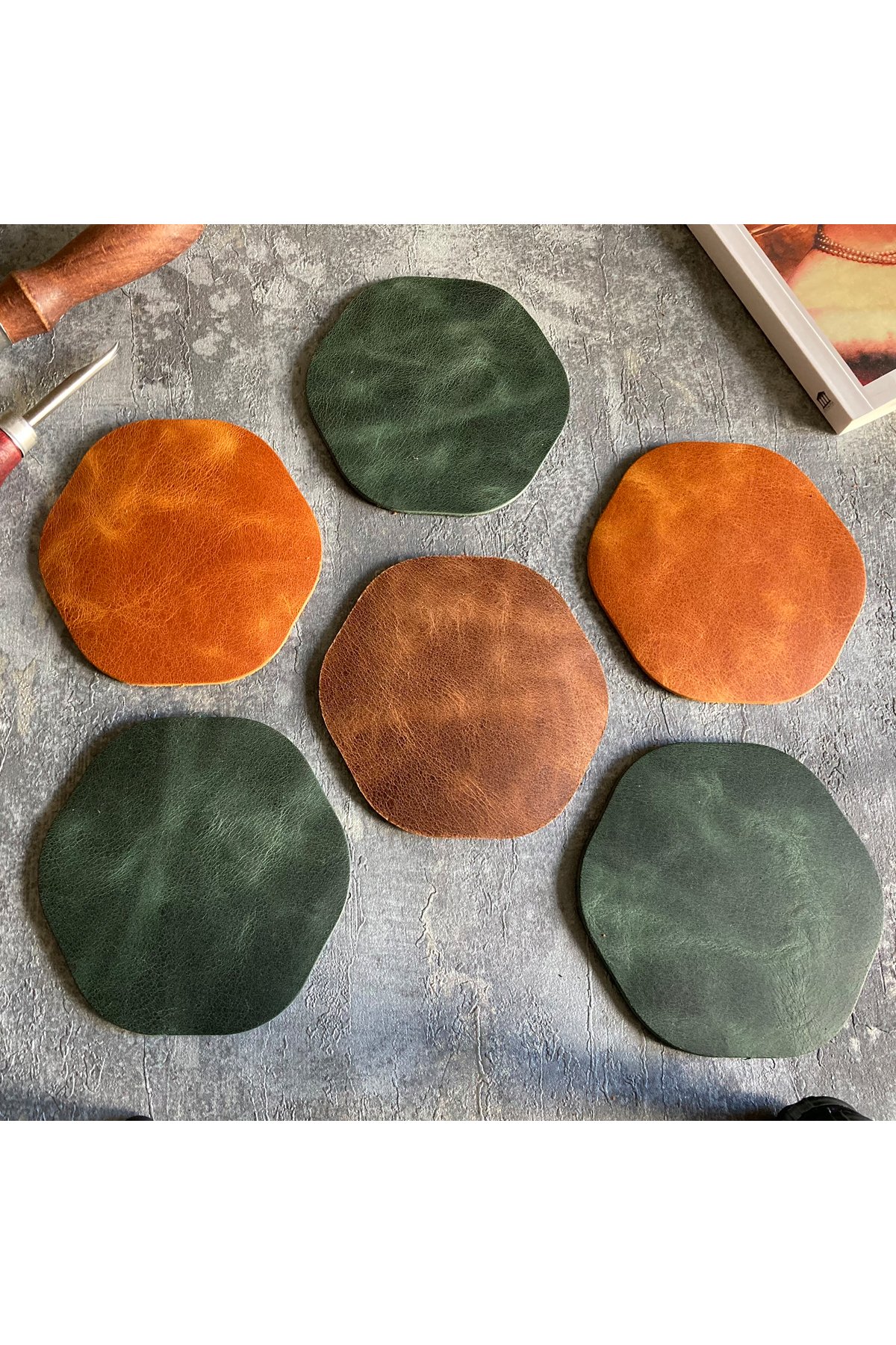 Set of 6 Genuine Leather Coaster | Bretya Leather