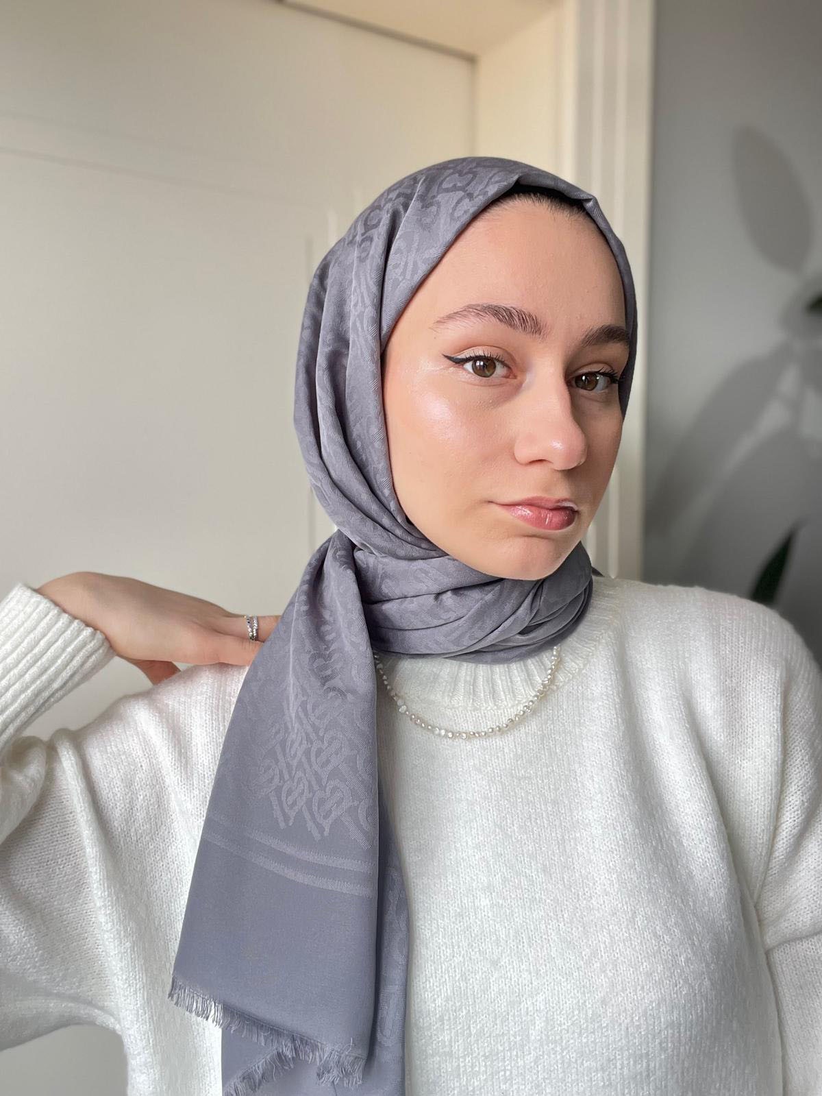 Burbery Desen Cotton Şal - Koyu Gri