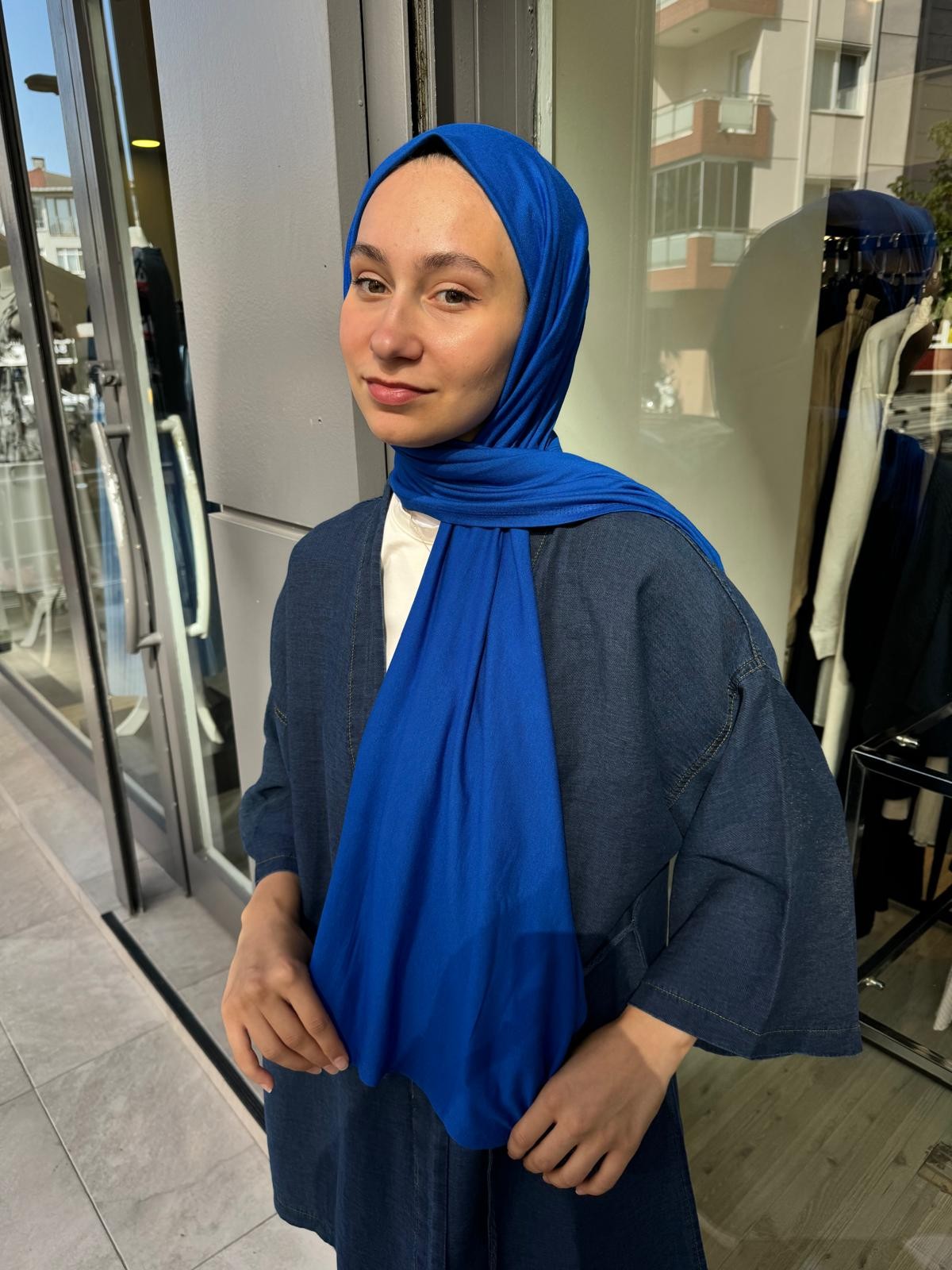 Premium Penye Şal - Saks Mavisi