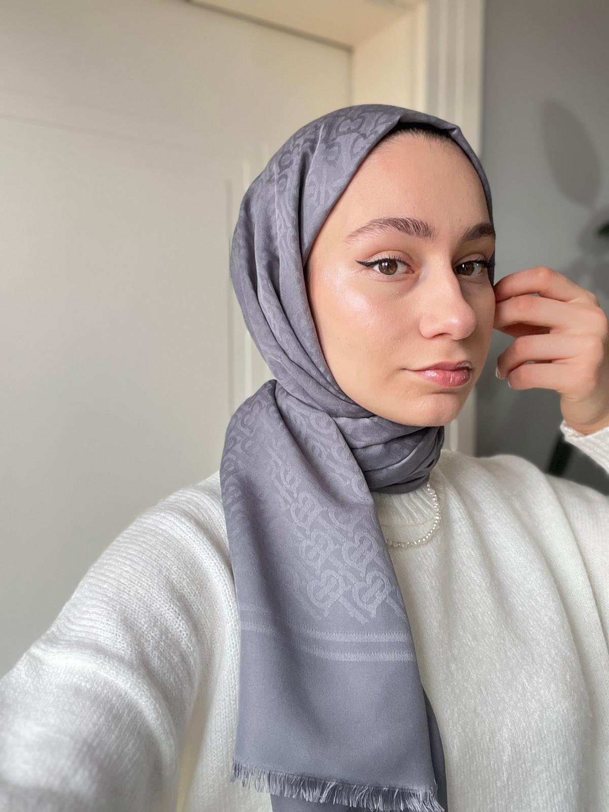 Burbery Desen Cotton Şal - Koyu Gri