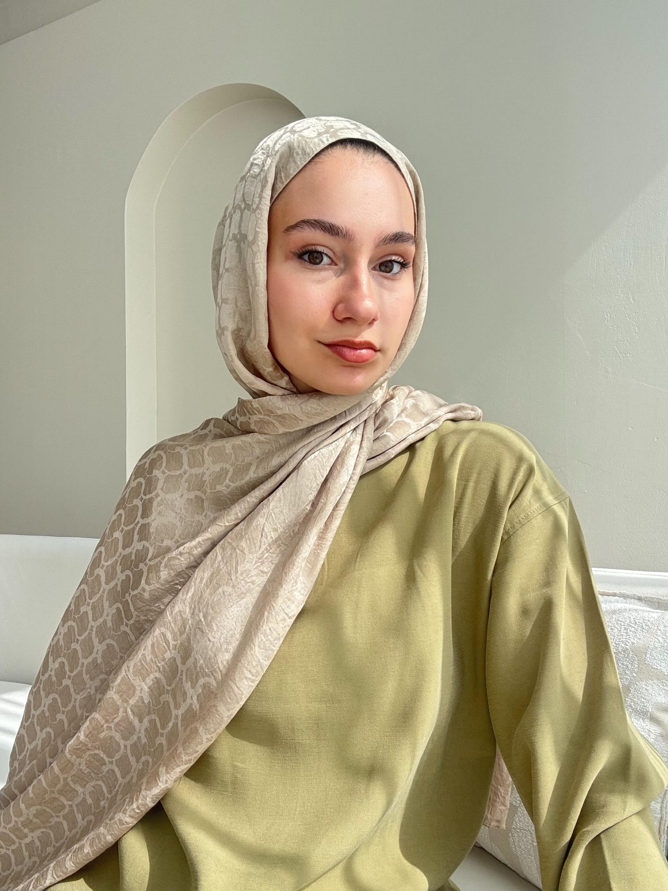 Parla İpeksi Pamuk Jakar Şal - KOYU BEJ image