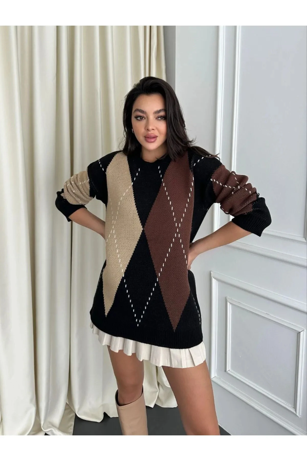 Baklava Desen Oversize Triko KAZAK 108-00511