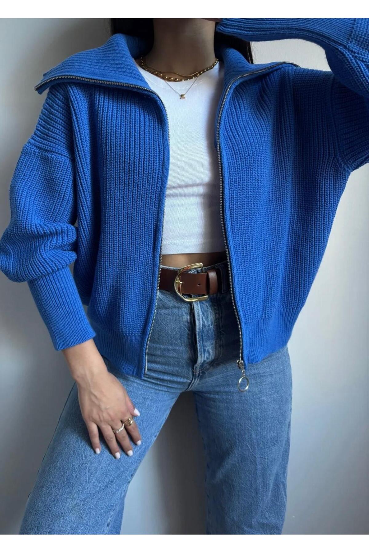 DGN'S DEVRİK YAKA FERMUARLI KOL UÇLARI DAR KADIN TRİKO HIRKA - CEKET