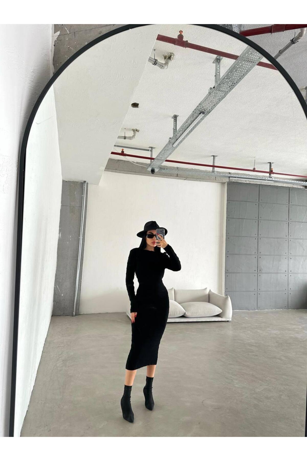 DGN'S ÖRGÜ (GOFRA) CİZGİLİ SLİM KADIN TRİKO ELBİSE