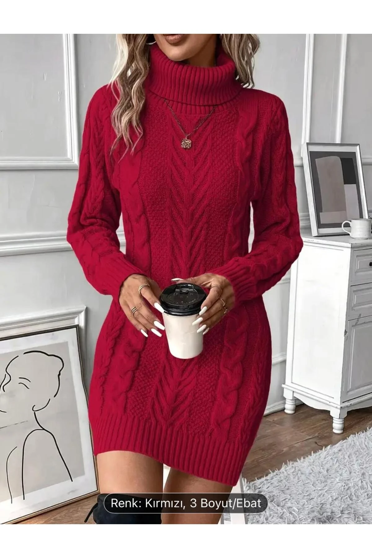 DGN'S BOĞAZLI SAÇ ÖRGÜLÜ KADIN TRİKO ELBİSE