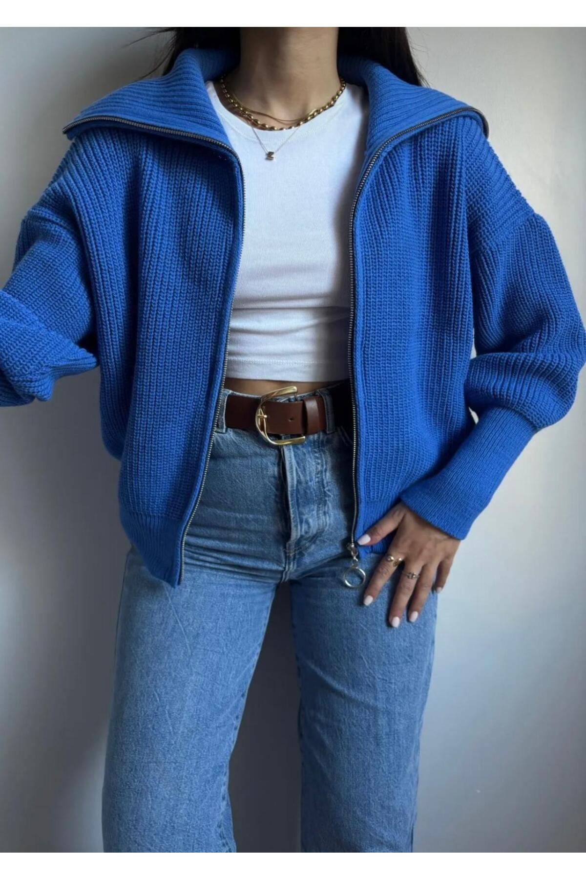 DGN'S DEVRİK YAKA FERMUARLI KOL UÇLARI DAR KADIN TRİKO HIRKA - CEKET