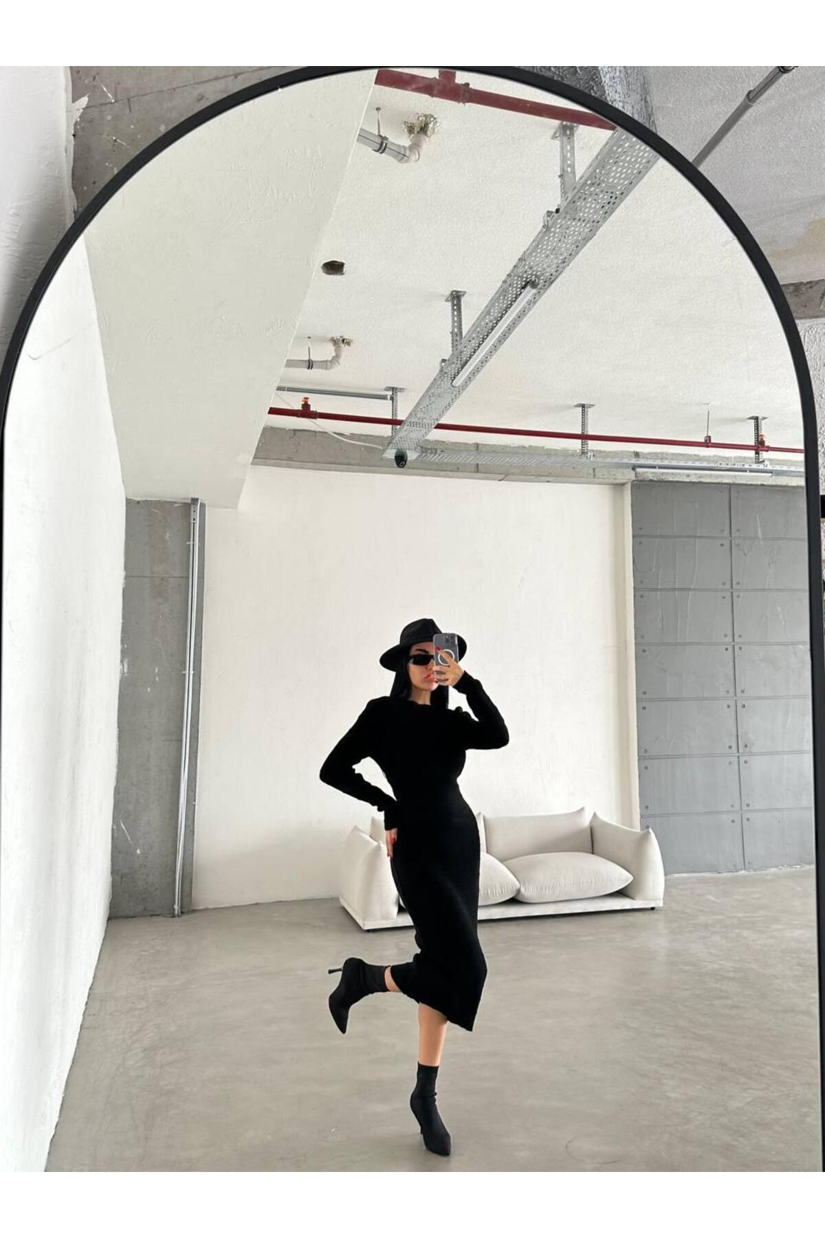 DGN'S ÖRGÜ (GOFRA) CİZGİLİ SLİM KADIN TRİKO ELBİSE