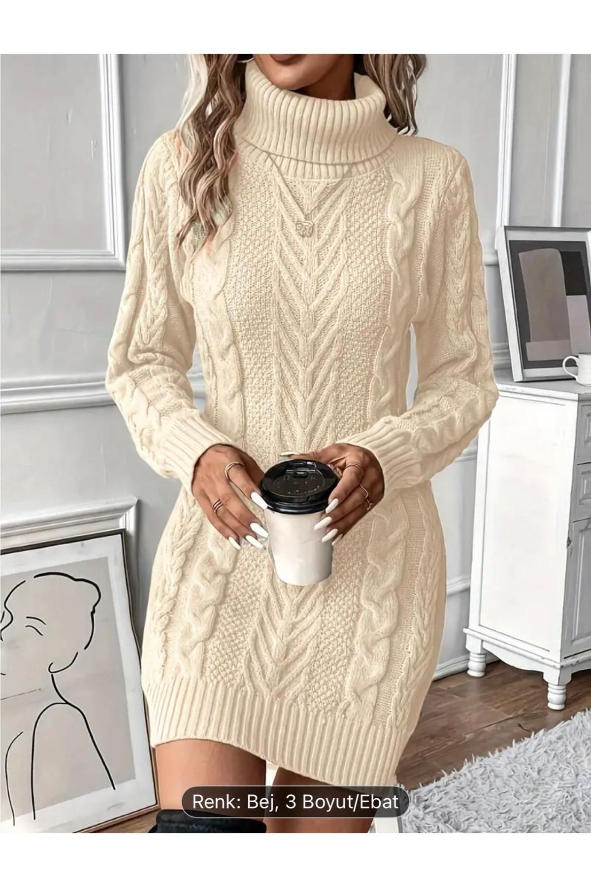 DGN'S BOĞAZLI SAÇ ÖRGÜLÜ KADIN TRİKO ELBİSE