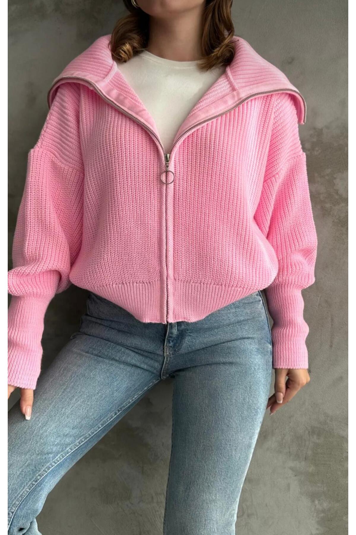 DGN'S DEVRİK YAKA FERMUARLI KOL UÇLARI DAR KADIN TRİKO HIRKA - CEKET