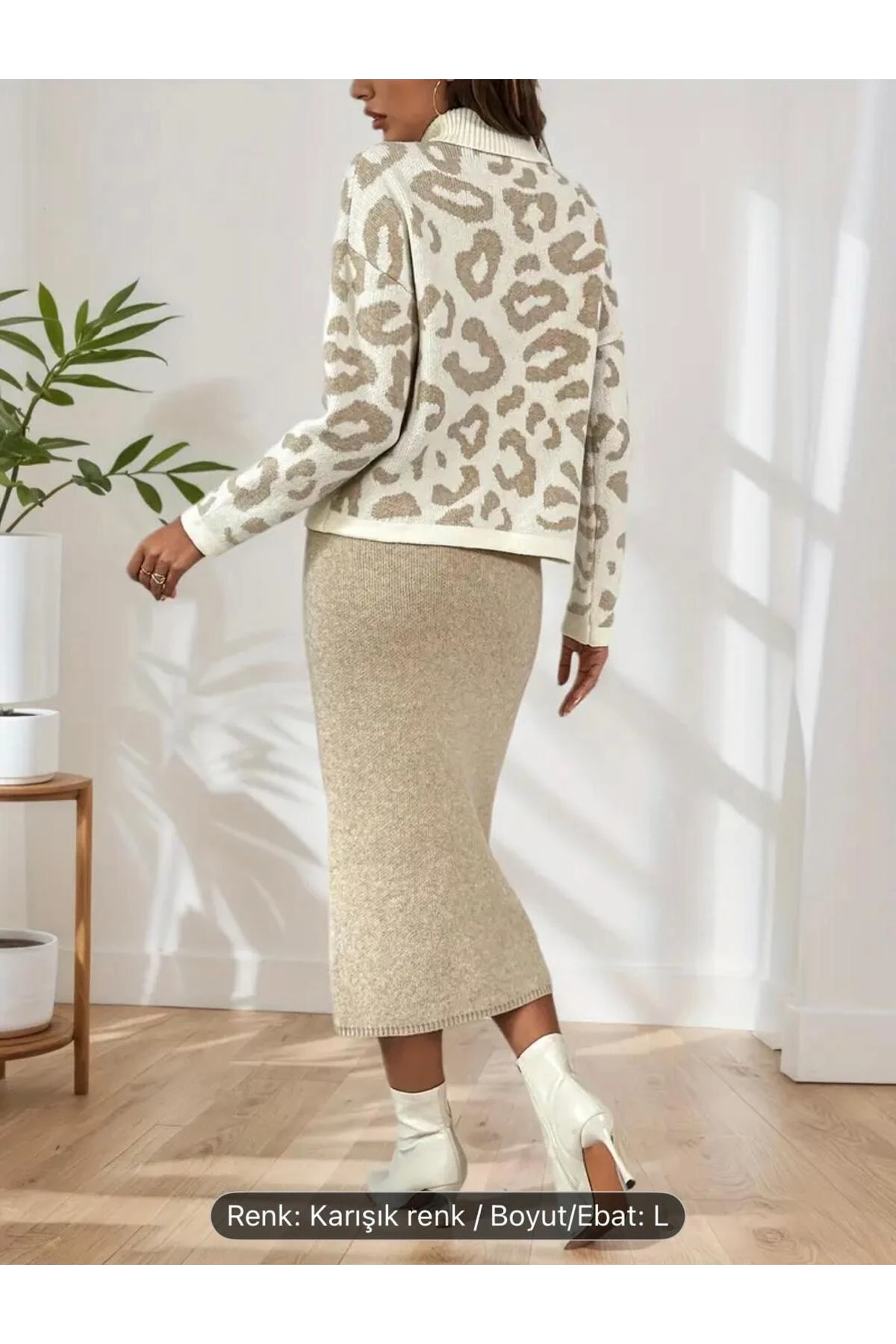 Benekli̇ Tam Balikçi Etek-kazak Kadin Tri̇ko 2'li̇ Takim