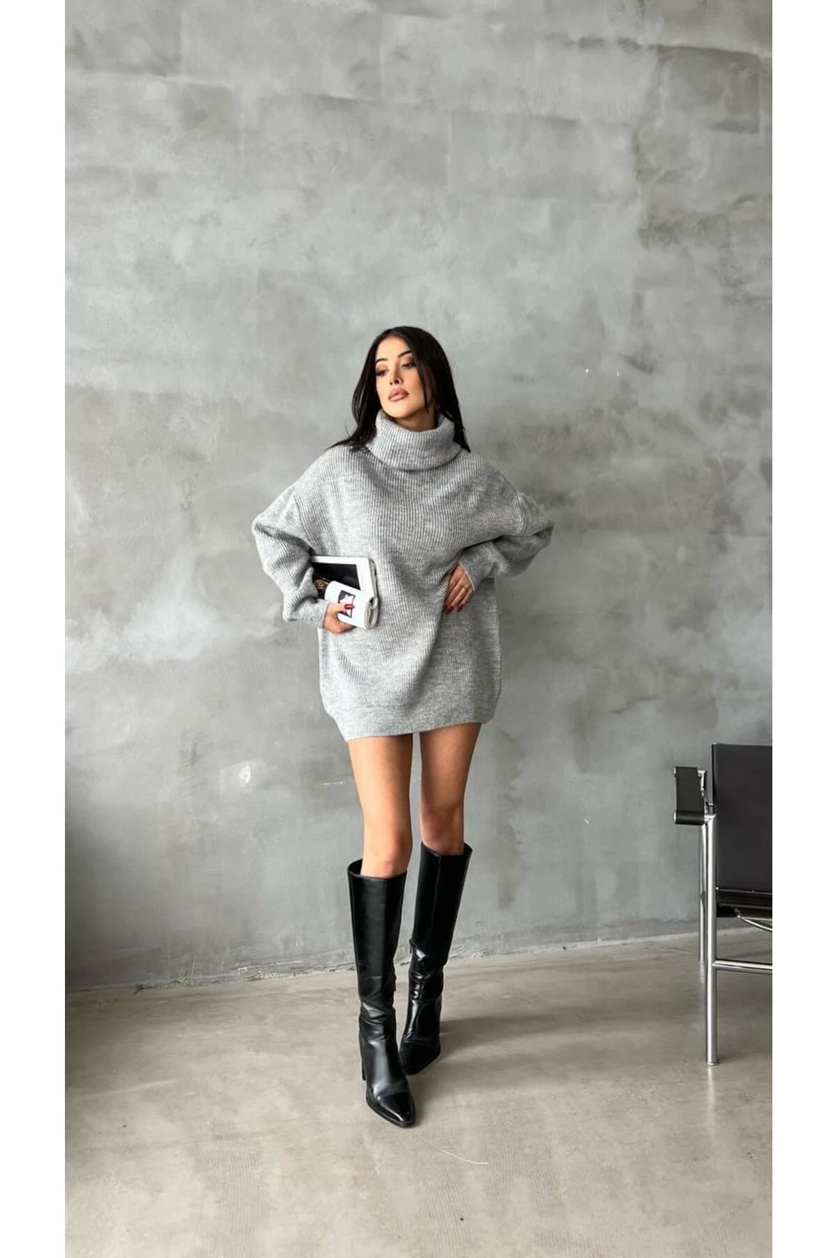 KADIN BOĞAZLI OVERSİZE TRİKO KAZAK