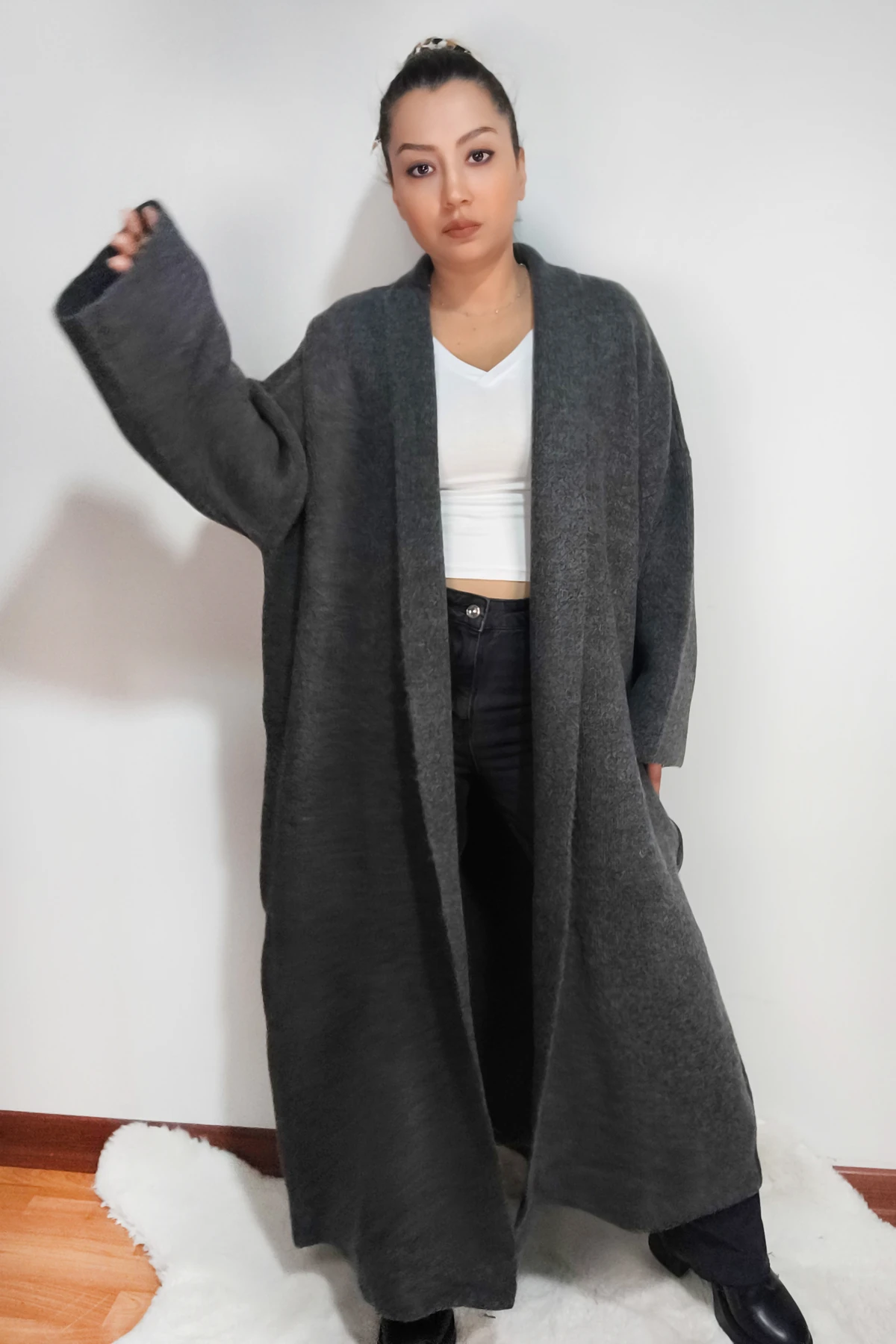 TRİKO KALIN UZUN OVERSİZE SALAŞ HIRKA BÜYÜK BEDEN UYUMLU