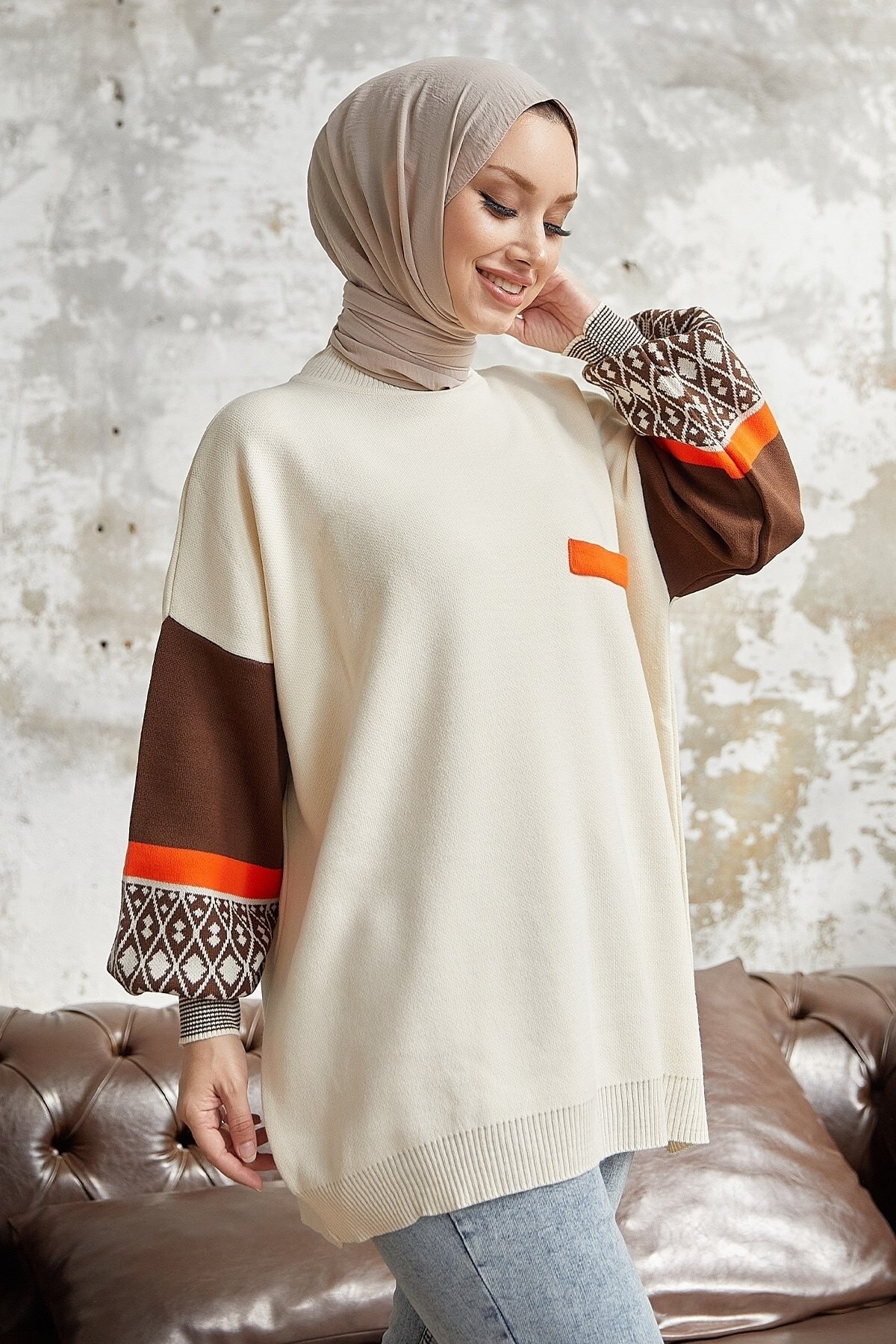 Aren Kolu Etnik Desen Triko Kazak