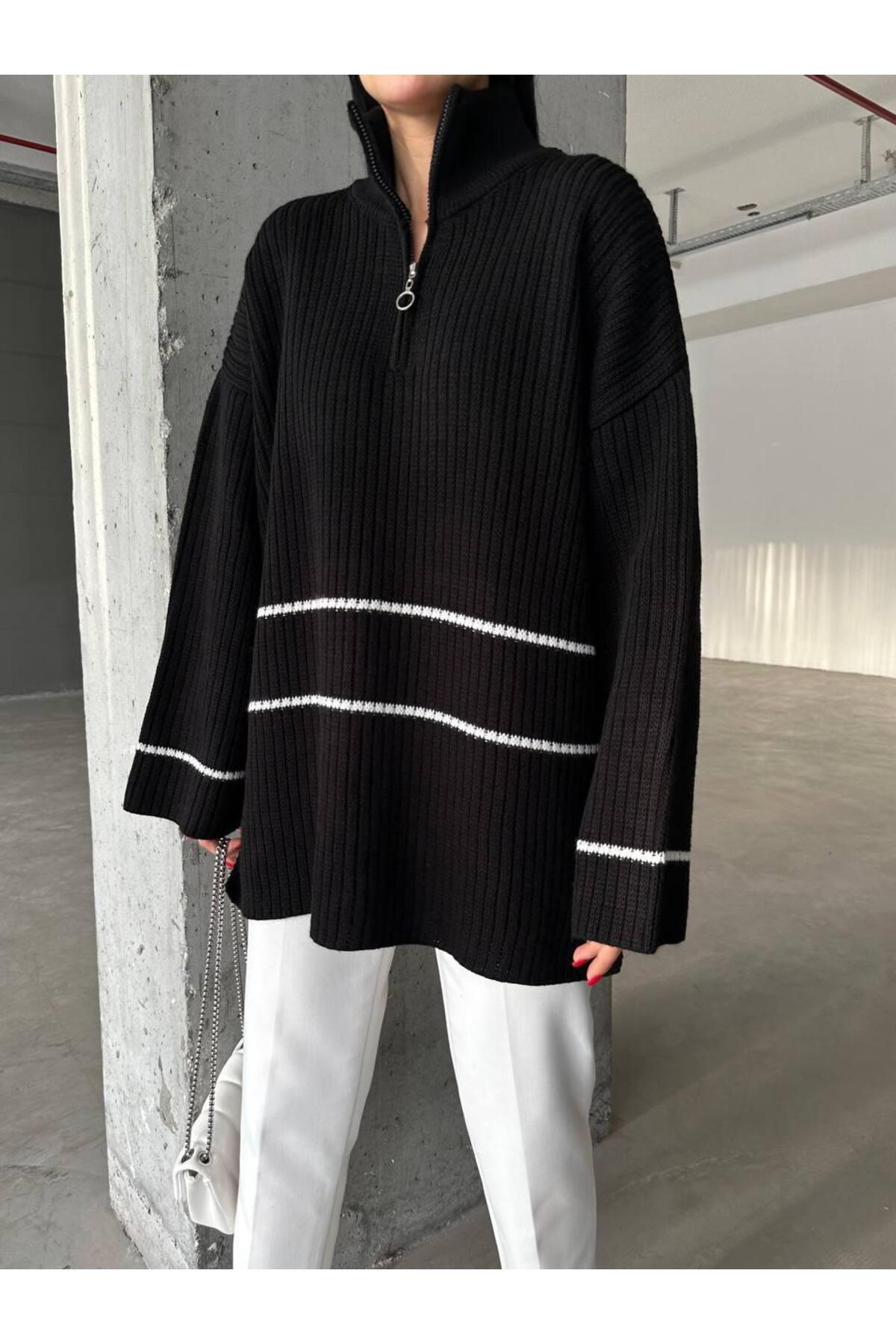 DGN'S ÇİZGİLİ&YIRTMAÇLI KADIN TESETTÜR KAZAK