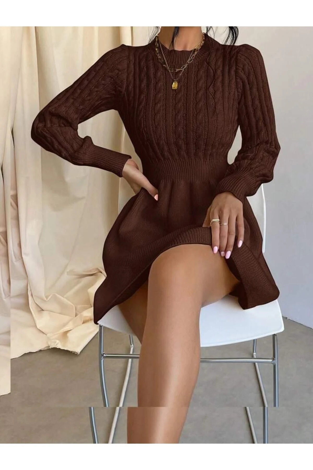 SAÇ ÖRGÜLÜ TRİKO ELBİSE