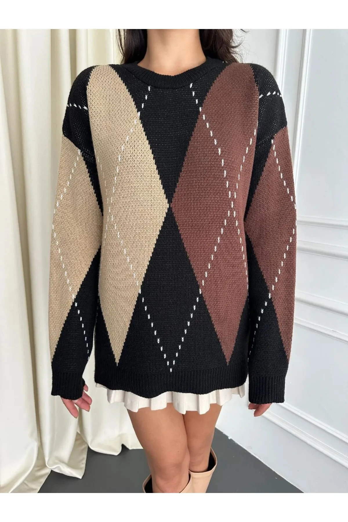 Baklava Desen Oversize Triko KAZAK 108-00511