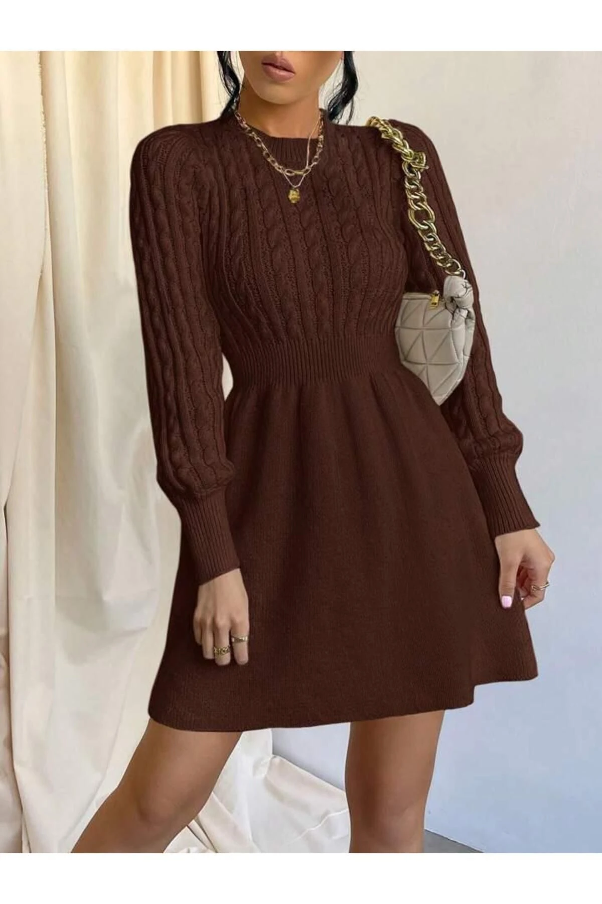 SAÇ ÖRGÜLÜ TRİKO ELBİSE