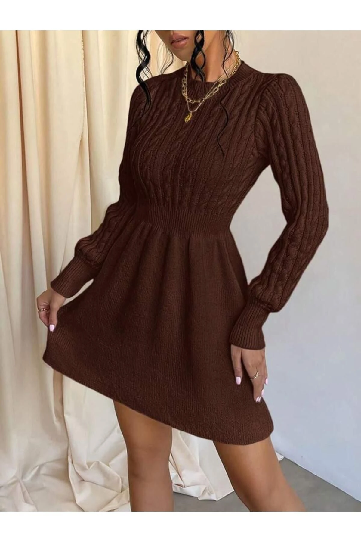 SAÇ ÖRGÜLÜ TRİKO ELBİSE