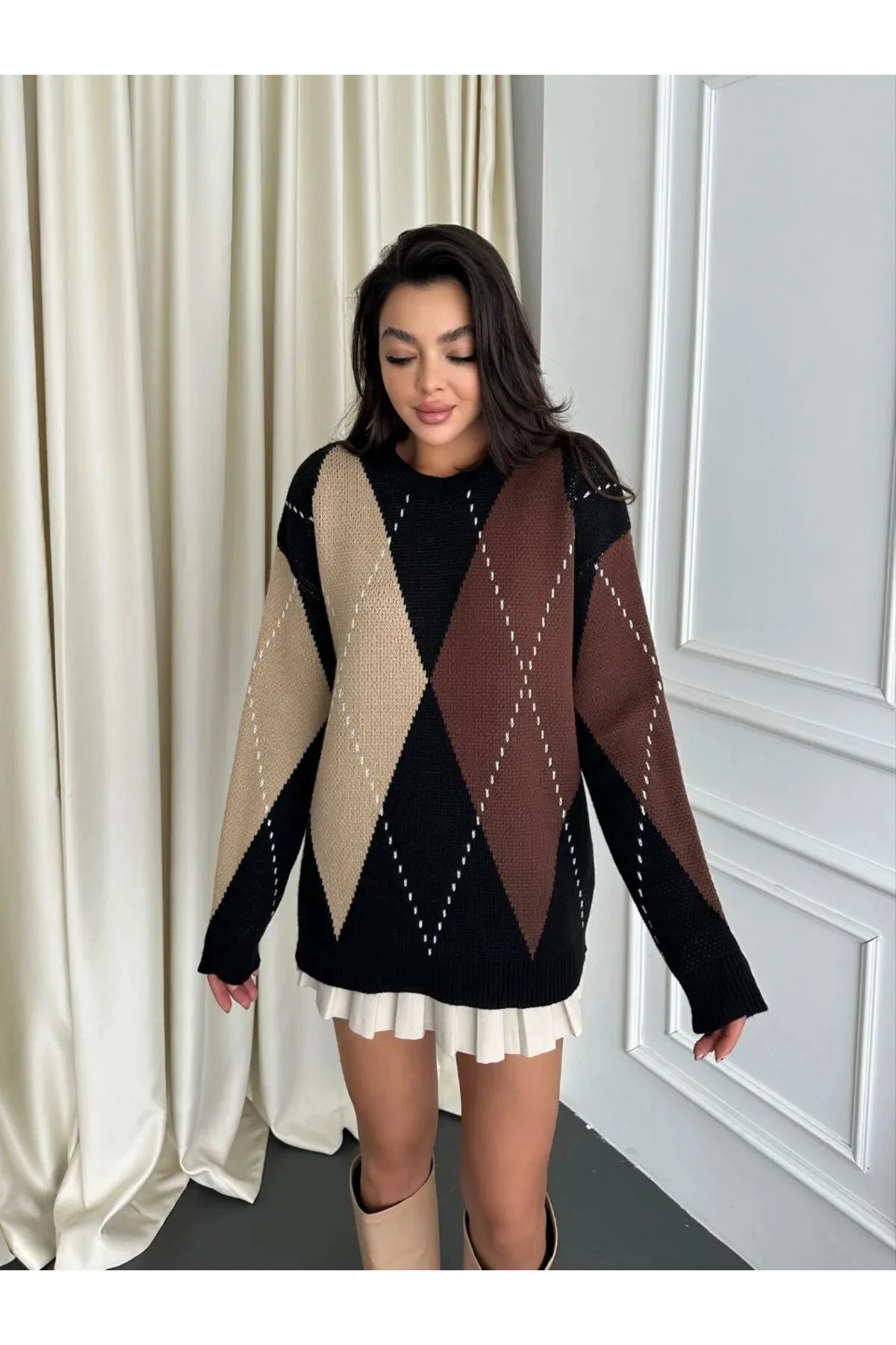 Baklava Desen Oversize Triko KAZAK 108-00511