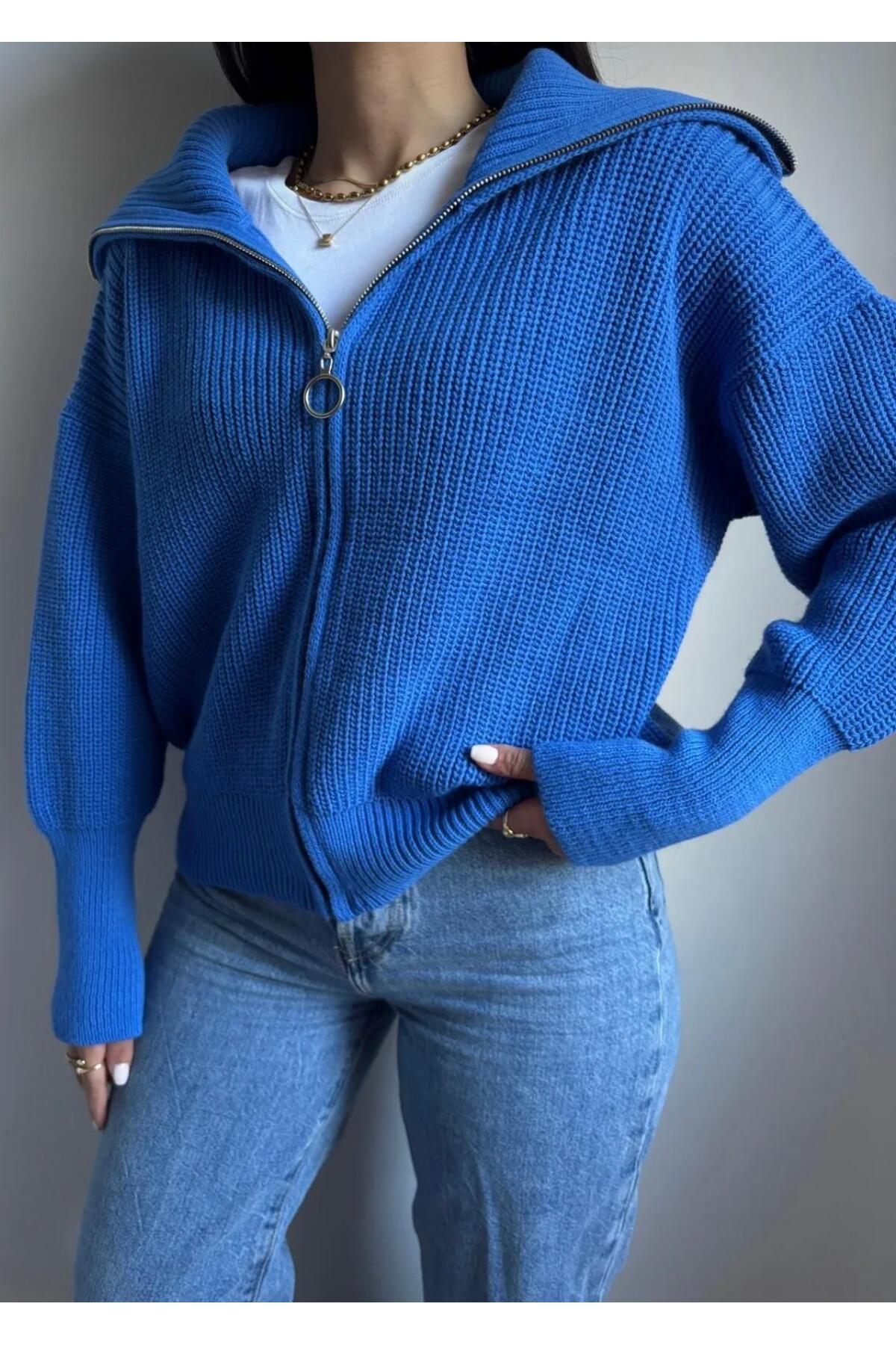 DGN'S DEVRİK YAKA FERMUARLI KOL UÇLARI DAR KADIN TRİKO HIRKA - CEKET