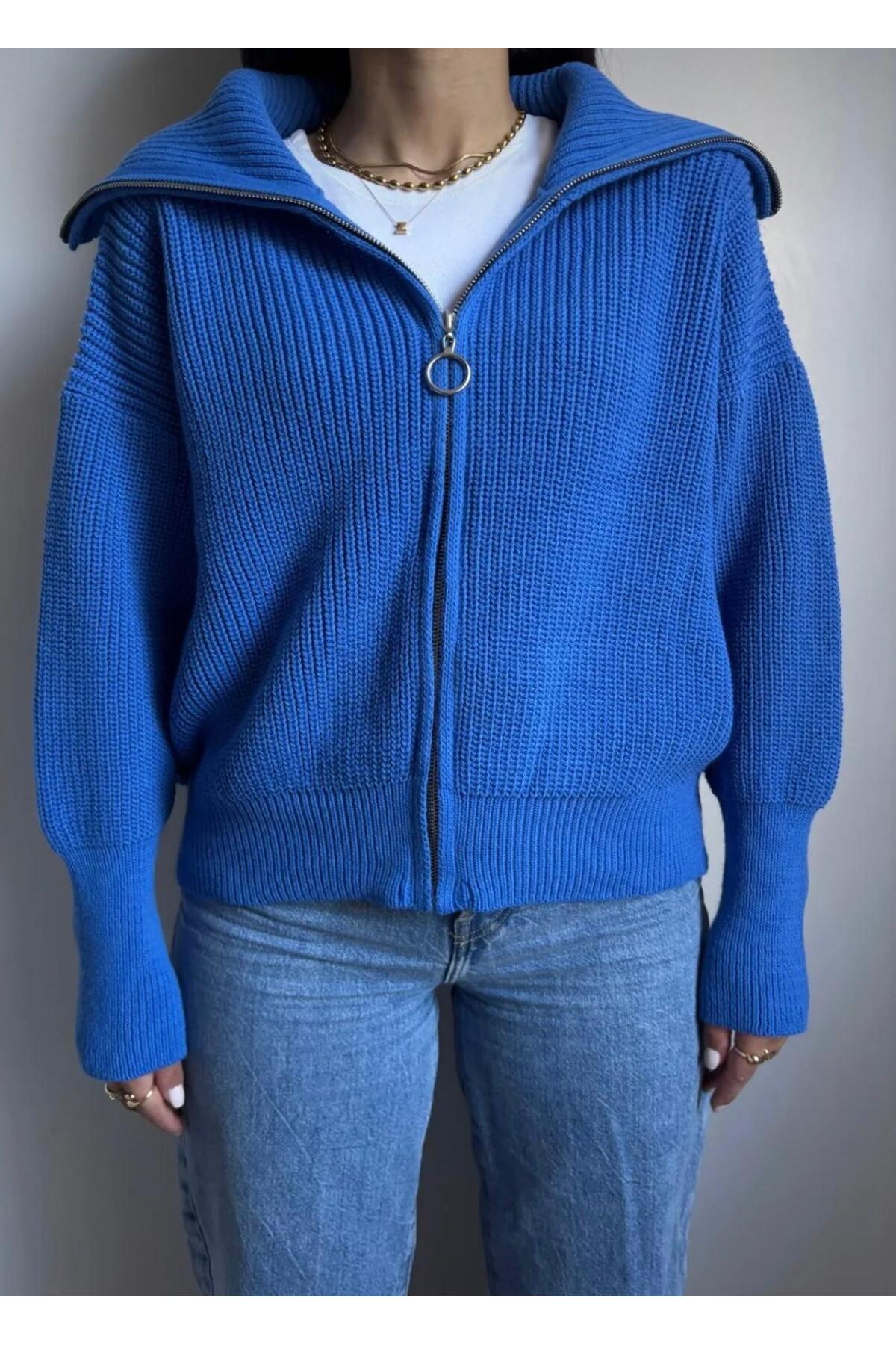 DGN'S DEVRİK YAKA FERMUARLI KOL UÇLARI DAR KADIN TRİKO HIRKA - CEKET