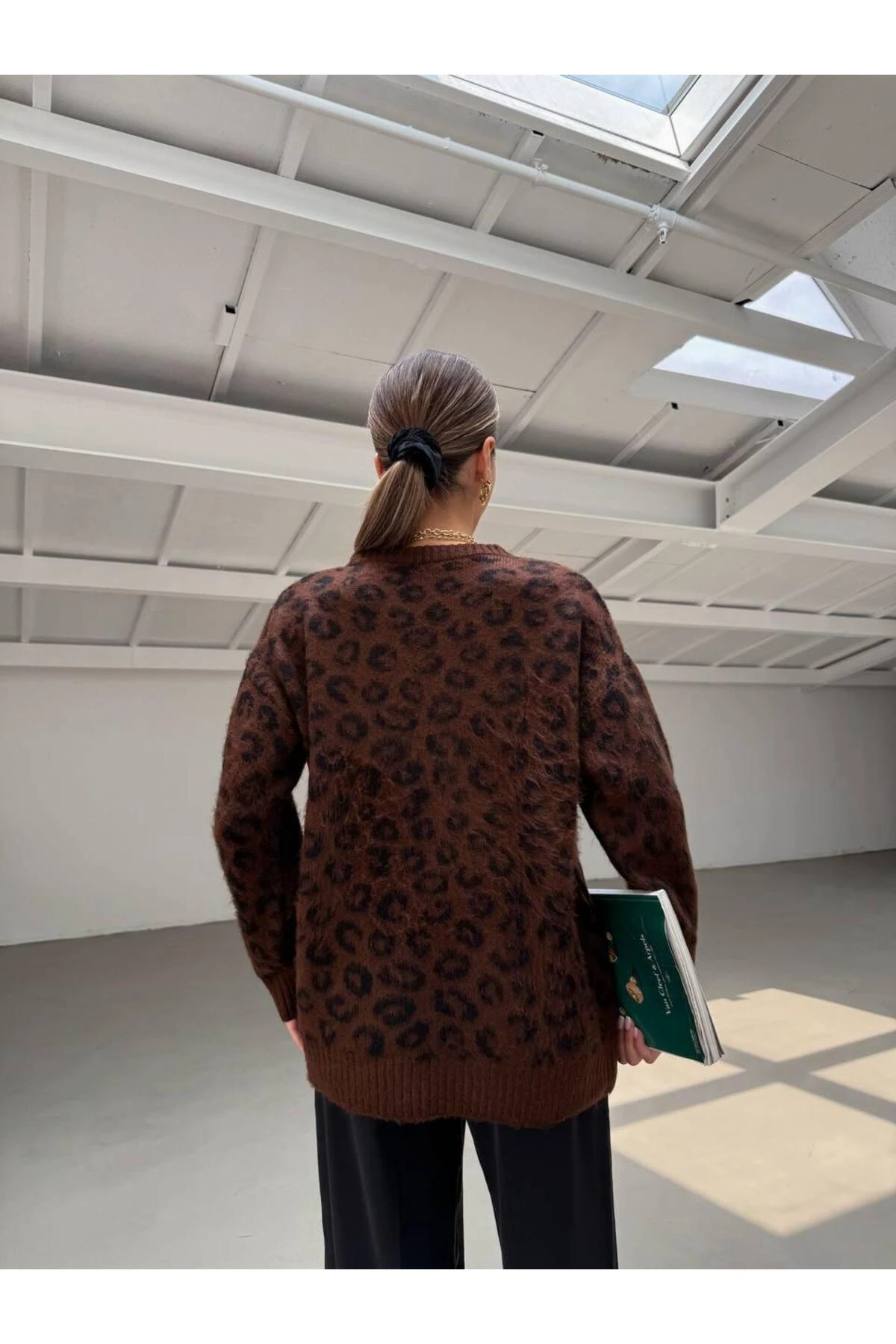 DGN'S LEOPAR DESENLİ BİSİKLET YAKA KADIN UZUN TRİKO KAZAK