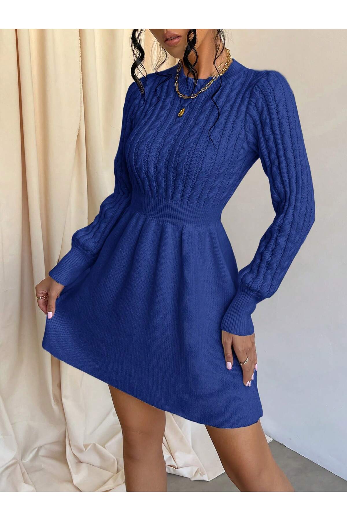 SAÇ ÖRGÜLÜ TRİKO ELBİSE