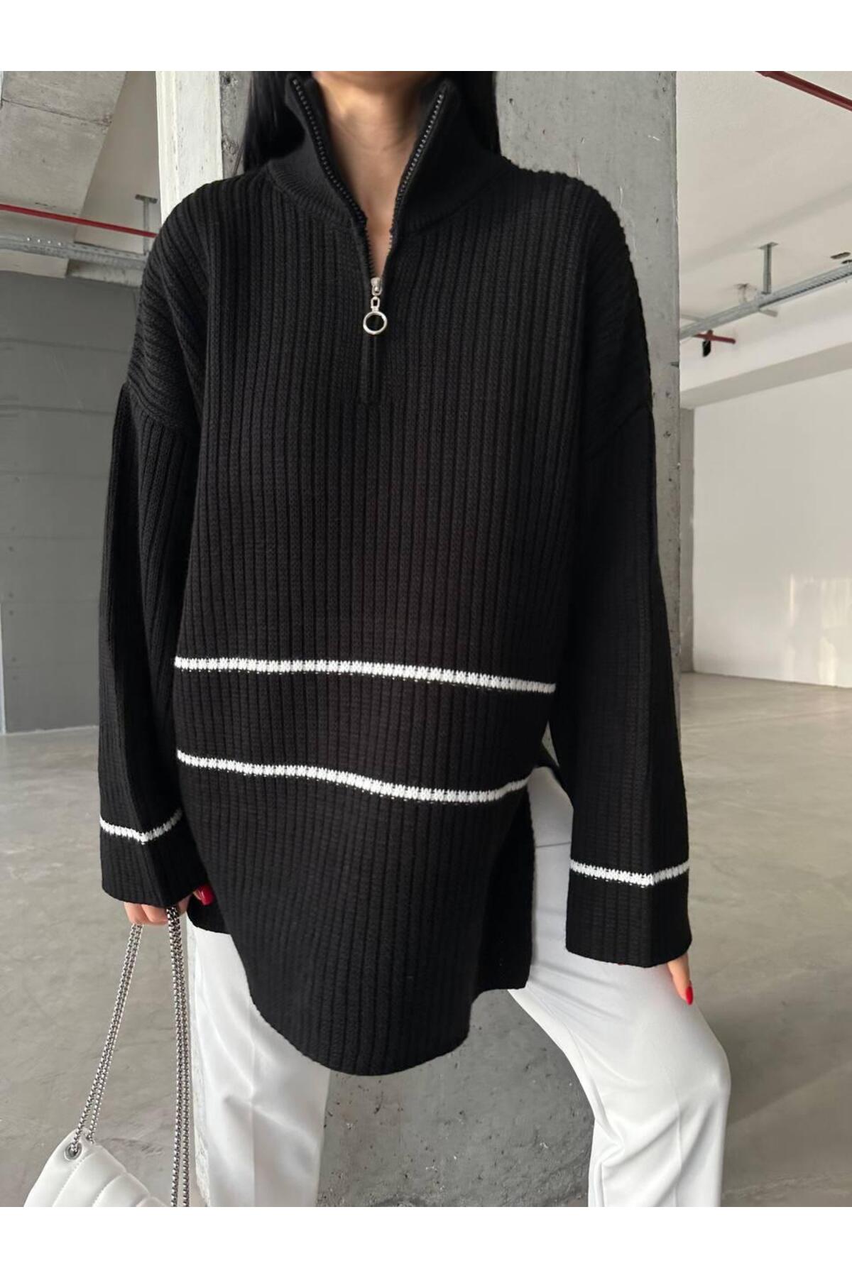 DGN'S ÇİZGİLİ&YIRTMAÇLI KADIN TESETTÜR KAZAK