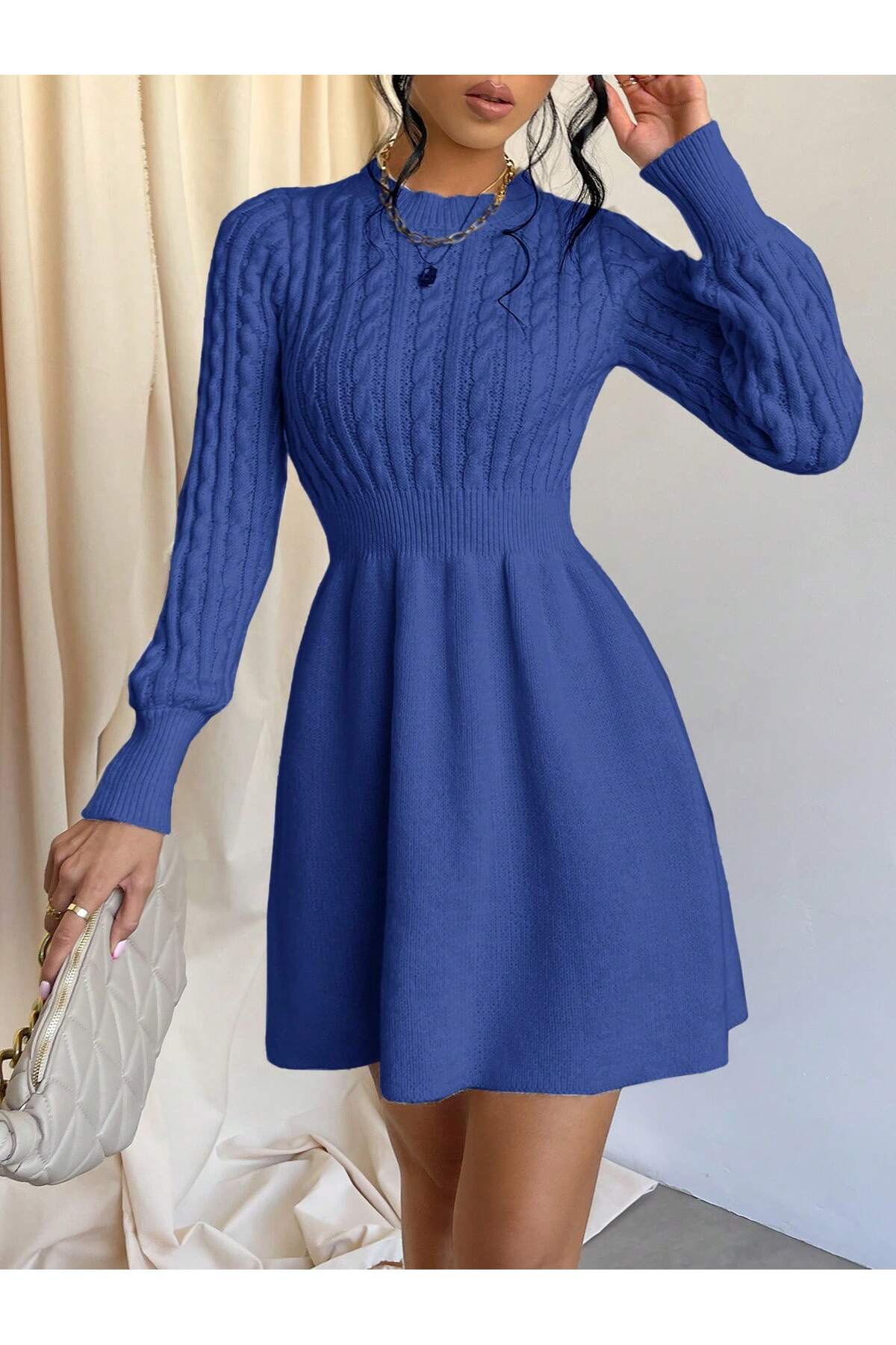 SAÇ ÖRGÜLÜ TRİKO ELBİSE