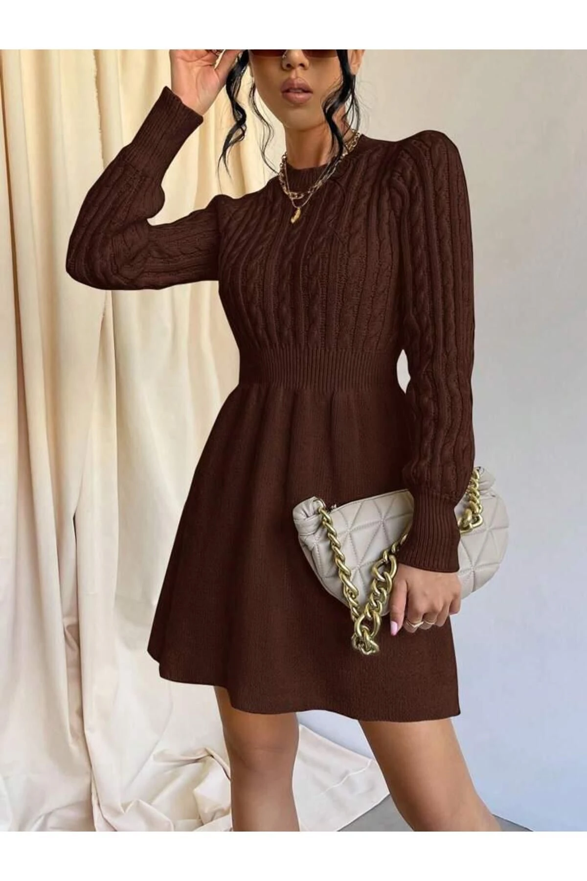 SAÇ ÖRGÜLÜ TRİKO ELBİSE