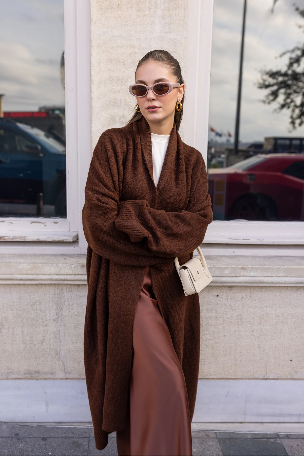 Acı Kahve Şal Yaka Uzun Hırka 104-00321