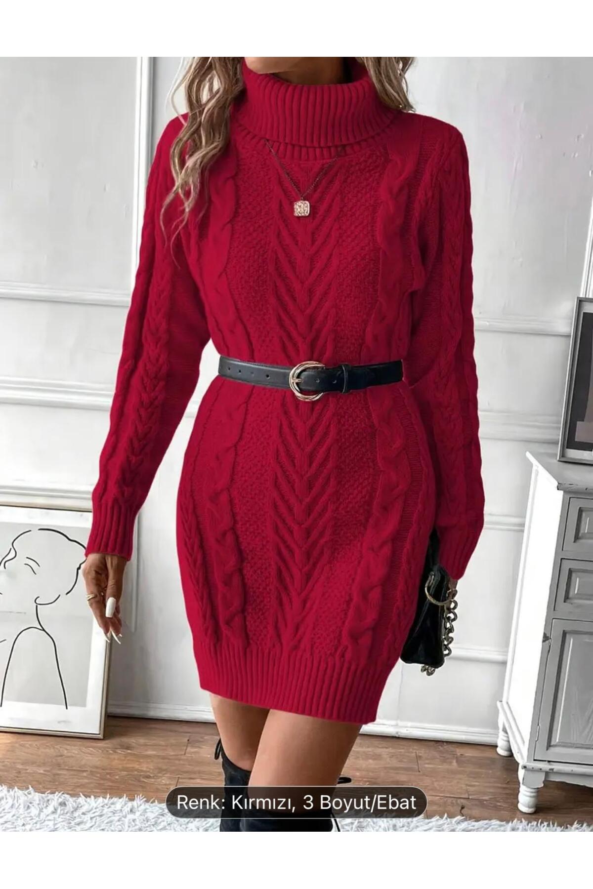 DGN'S BOĞAZLI SAÇ ÖRGÜLÜ KADIN TRİKO ELBİSE