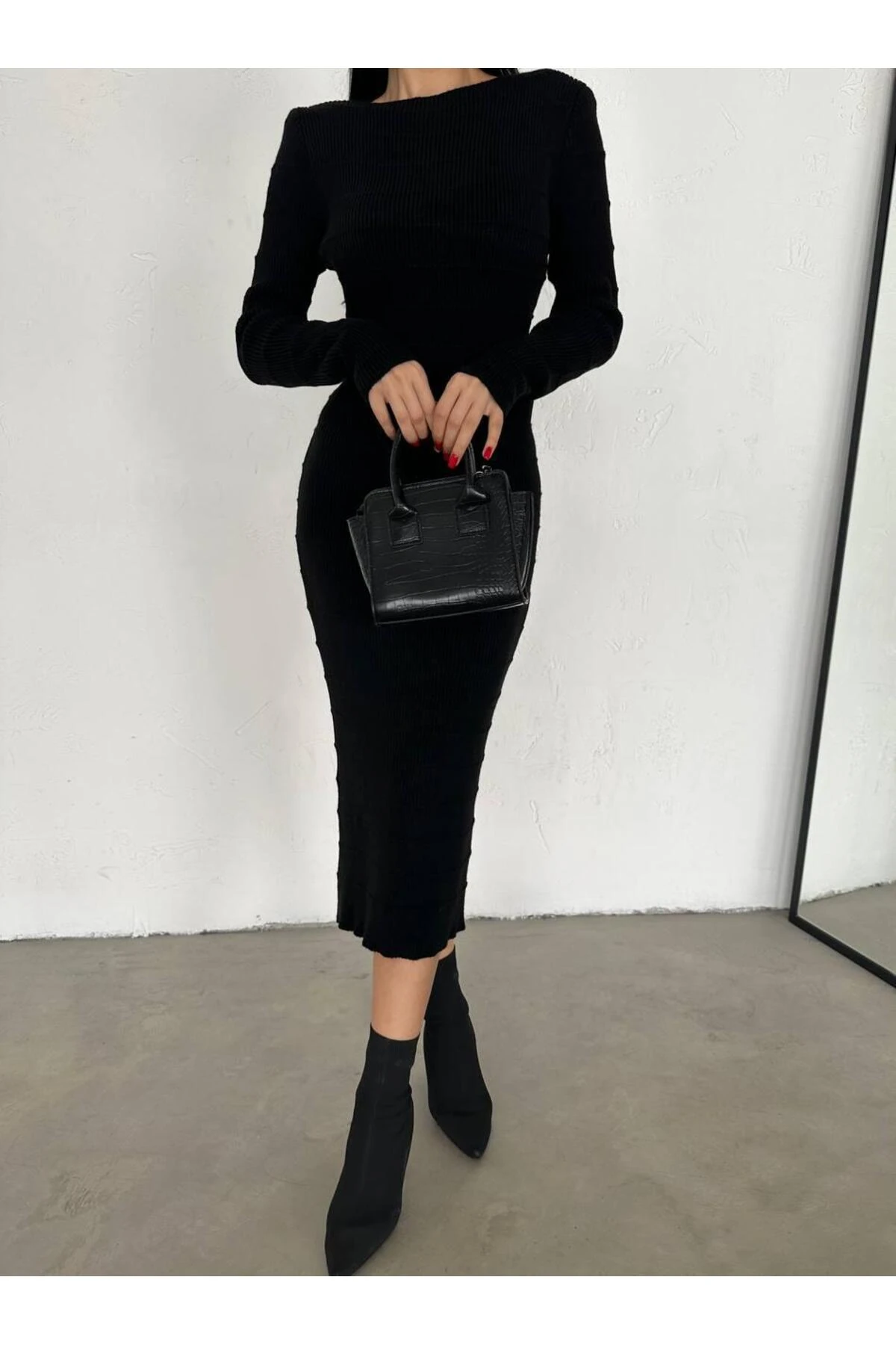 DGN'S ÖRGÜ (GOFRA) CİZGİLİ SLİM KADIN TRİKO ELBİSE