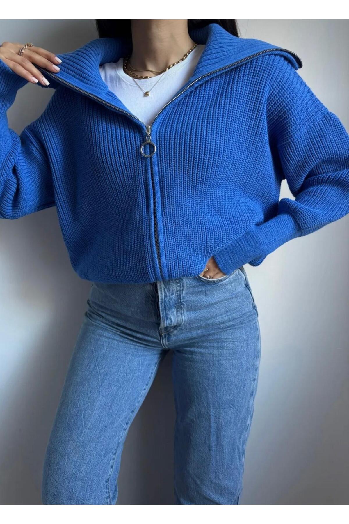 DGN'S DEVRİK YAKA FERMUARLI KOL UÇLARI DAR KADIN TRİKO HIRKA - CEKET