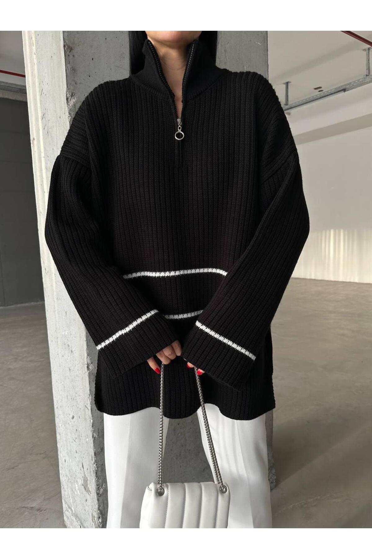 DGN'S ÇİZGİLİ&YIRTMAÇLI KADIN TESETTÜR KAZAK