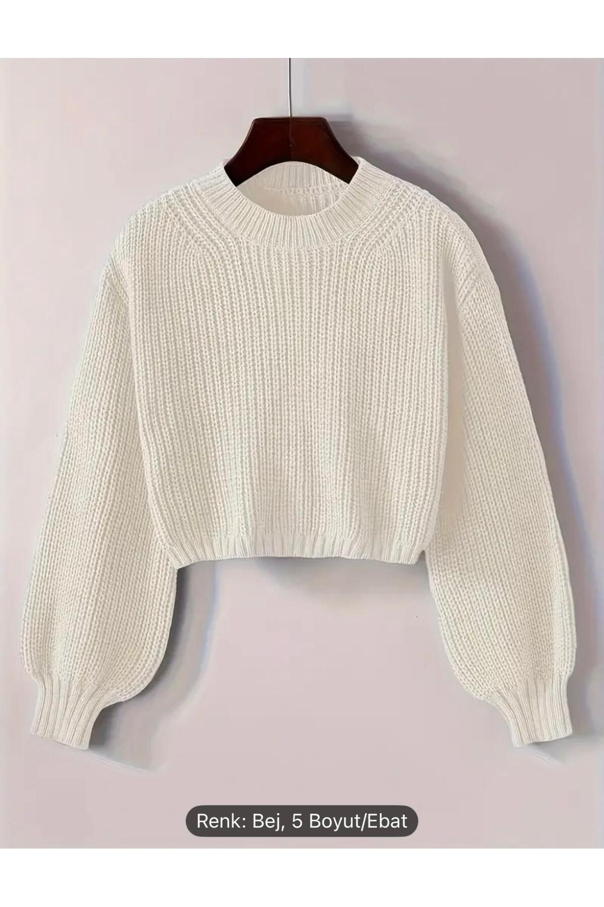 DGN'S SELANİK KALIN ÖRGÜLÜ BİSİKLET YAKA BALON KOL GÖRÜNÜMLÜ KADIN TRİKO KAZAK