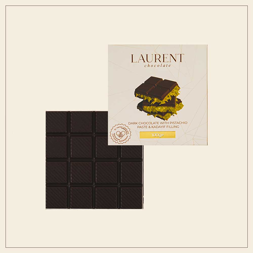 Kadayıf ve Antep Fıstıklı Dolgulu Dubai Bitter Çikolata 100 gr | Laurent Chocolate