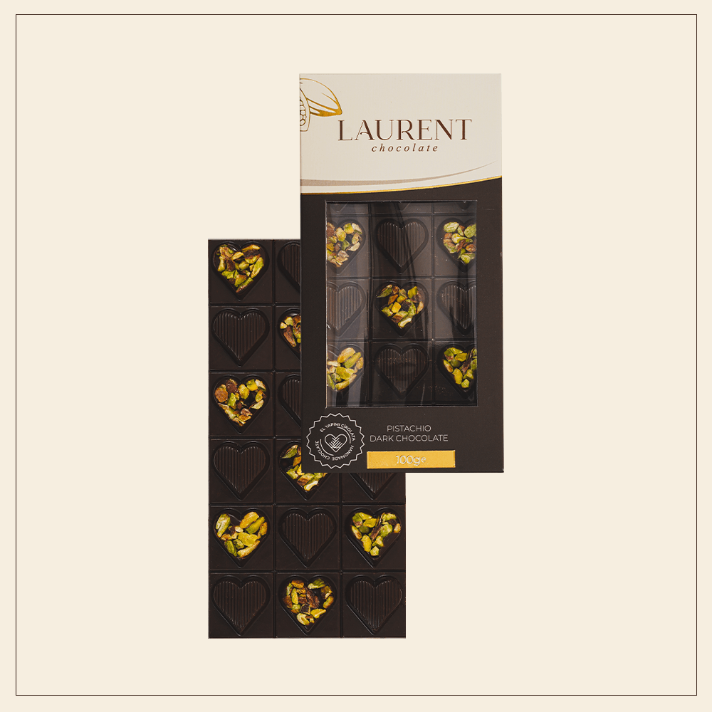 Antep Fıkstıklı Bitter Çikolata Kalpli 100 gr | Laurent Chocolate