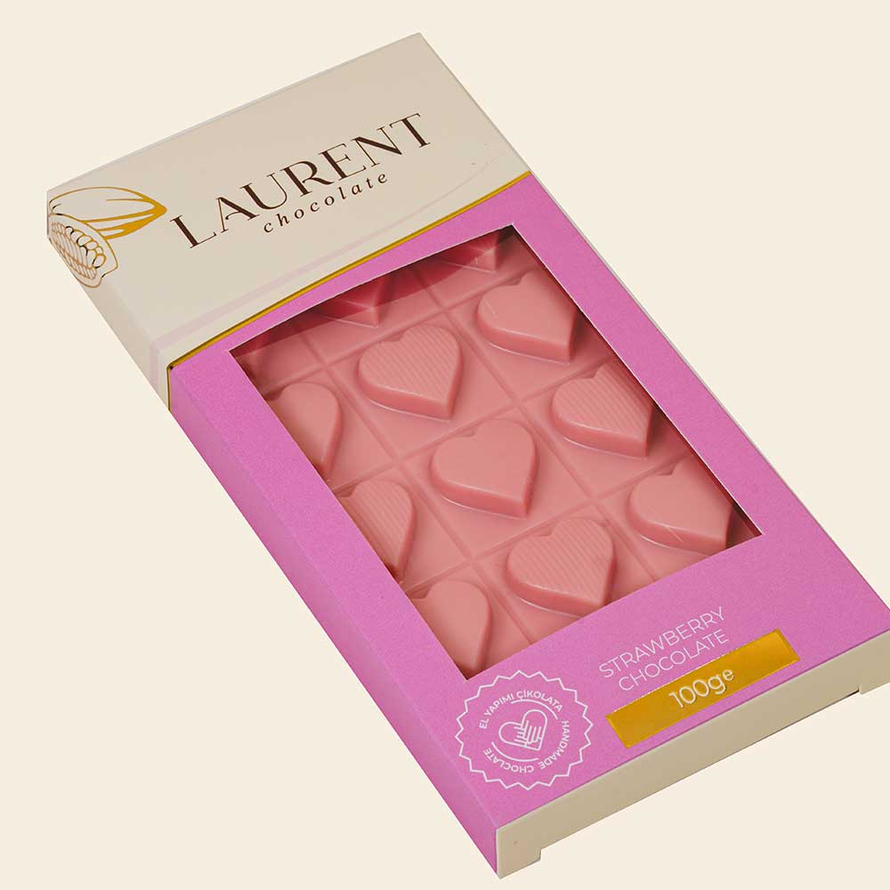 Çilekli Tablet Çikolata Kalpli 100 gr | Laurent Chocolate
