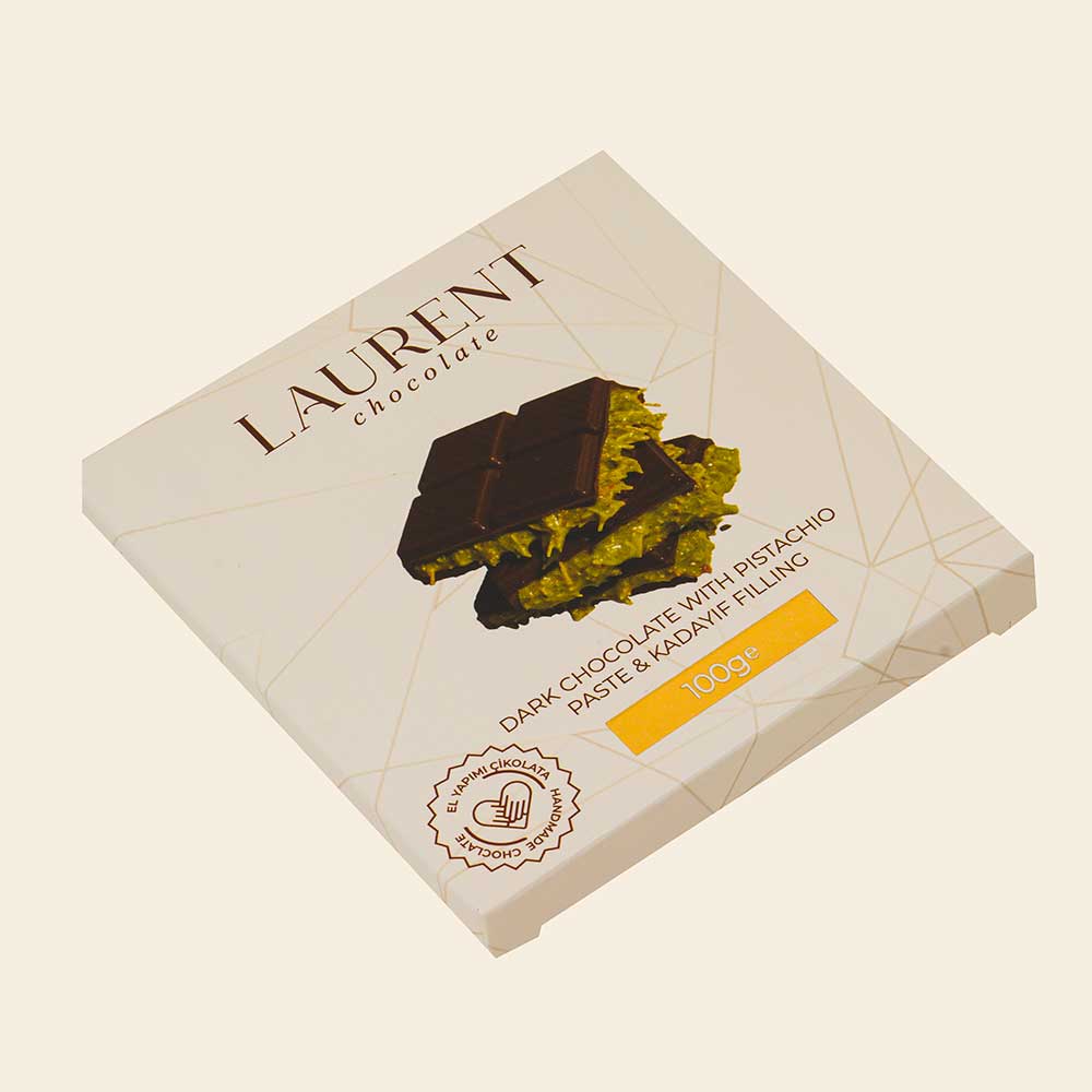 Kadayıf ve Antep Fıstıklı Dolgulu Dubai Bitter Çikolata 100 gr | Laurent Chocolate