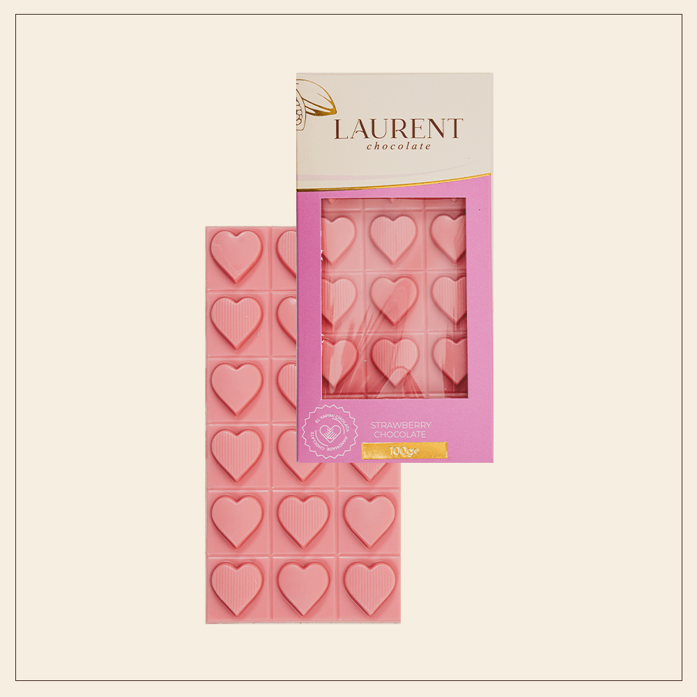 Çilekli Tablet Çikolata Kalpli 100 gr | Laurent Chocolate