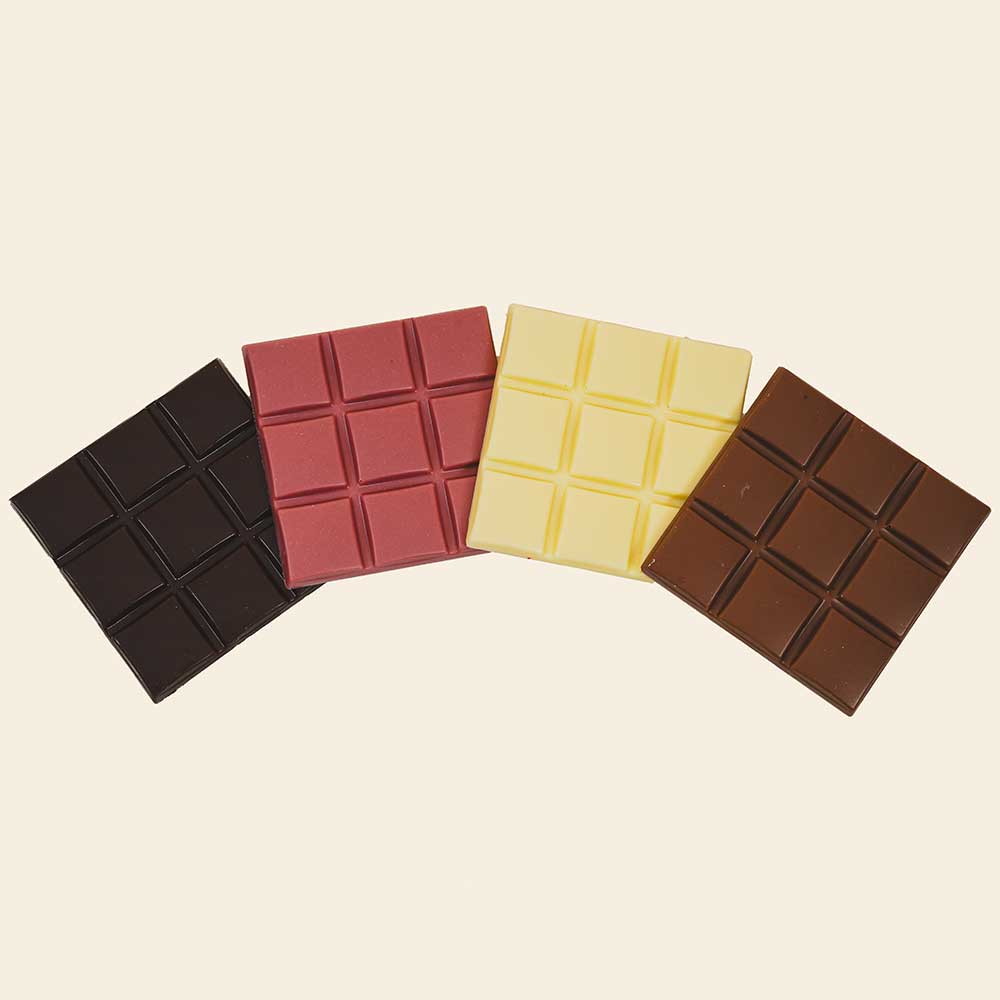 4'lü Kare Tablet Çikolata - 50gr (Ruby, Beyaz, Sütlü, Bitter )| Laurent Chocolate